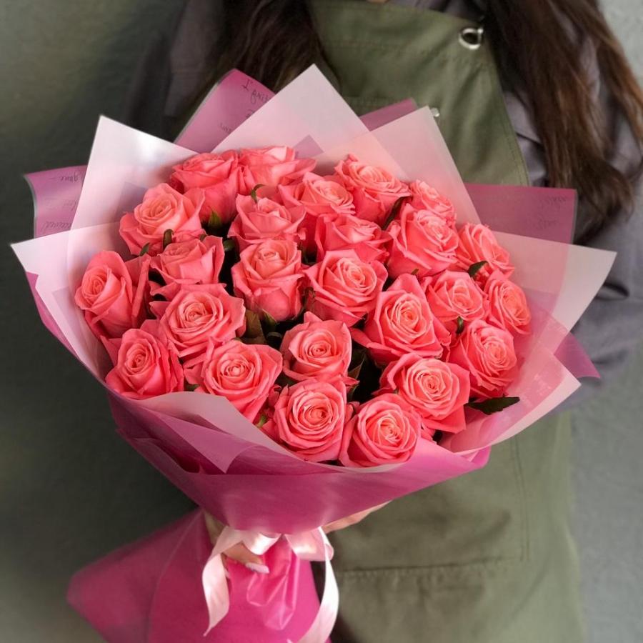 Розовые розы 50 см 25 шт. (Россия) [код  317460]