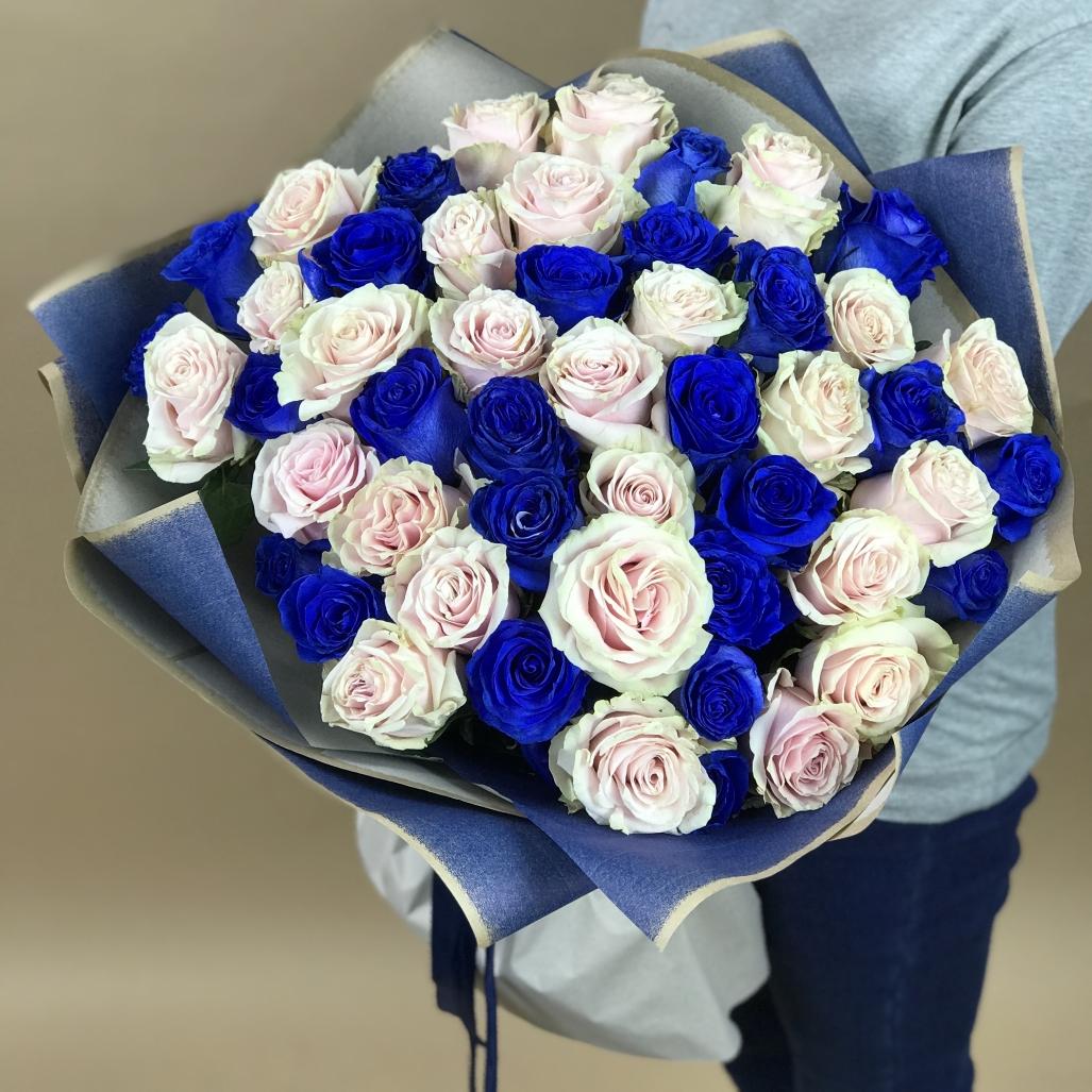 Белая и Синяя Роза 51шт 70см (Эквадор) [код   107016]